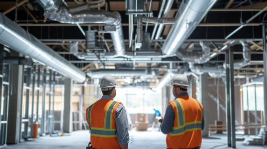 Two engineers looking at a complex installation